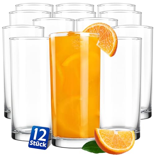 KONZEPT Gläser Set 12-teiliges 280ml Transparente Longdrinkgläser Set, Wassergläser Spülmaschinenfest, Ideal als Saftglas