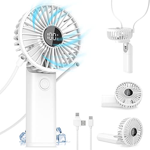 Lureshine 3-In-1 Handventilator Akku Aufladbar, LED-Anzeige 6 Windgeschwindigkeiten Mini Fan, 8-14 Stunden Akkulaufzeit, Hand Fan Mit Mobiler Stromversorgung, Mini Ventilator FüR Travel Gadget
