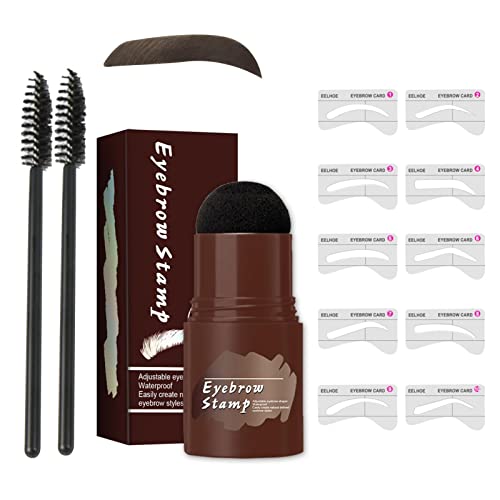 Augenbrauen Stempel Schablonen Set, mit 2 Bürsten und 10 wiederverwendbaren Augenbrauen Schablonen, Brauen Stempel Wasserdicht, Haaransatz Schatten Puderstift