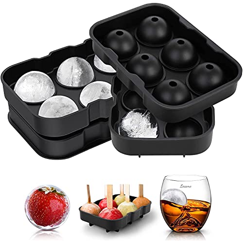 LessMo Eiswürfelform Silikon , XXL Eiskugelformer 2 Pack mit Deckel und Trichter, BPA-frei und FDA-Zugelassen, Schwarz, für Whisky, Cocktails und Babynahrung