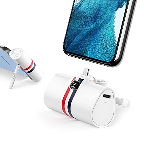 Power Bank USB C 5000mAh, Mini tragbares Ladegerät 20W PD Schnellladung, VIYISI kabellose Powerbank mit LED Display & Ständer kompatibel mit iPhone 15/Samsung S23 S22/Xiaomi/Huawei/Oppo, usw (Weiß)