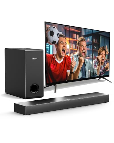 ULTIMEA Soundbar für TV Geräte, Spitzenleistun 160W, BASSMAX, 2.1 TV Soundbar mit Subwoofer, 5.3 Bluetooth PC Sound Bar TV Lautsprecher, 3 EQ, Arbeitet mit HDMI/Optisch, Ultra-Schlank-Serie Nova S40