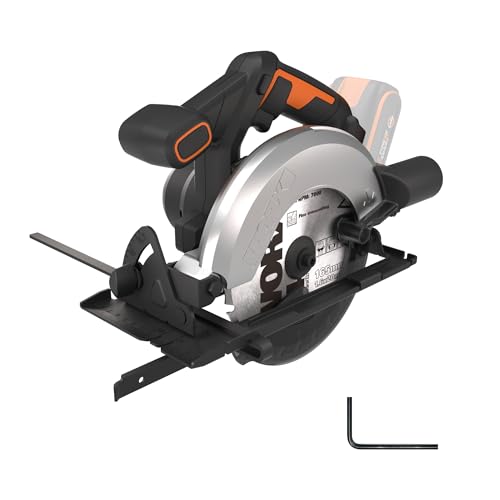 WORX WX526.9 Akku-Kreissäge 20V – 165mm Sägeblatt – 0-50° Neigungswinkel werkzeuglose Einstellung – 55mm max. Schnitt (90°) – kompaktes Design – Absaug-Adapter – ohne Akku & Ladegerät