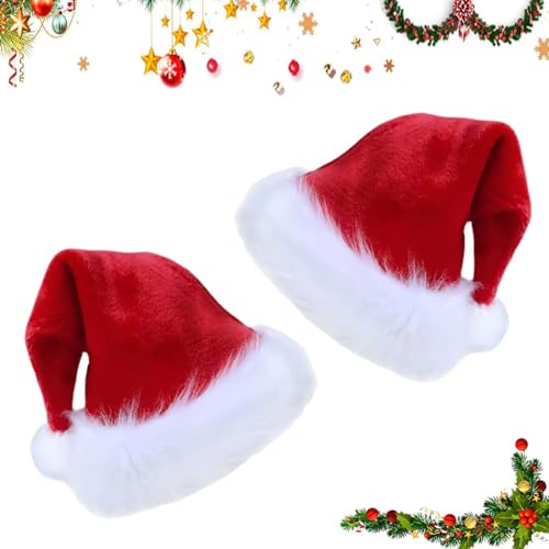 2 Stück Erwachsene Weihnachtsmütze,Weihnachten Mütze Plüsch,Weihnachtsmütze,Weihnachten Hut,Rot Santa Mütze,Plüsch Rand Rot Santa Mütze,Weihnachtsmann Nikolausmütze,Für Weihnachts und Weihnachtsfeiern