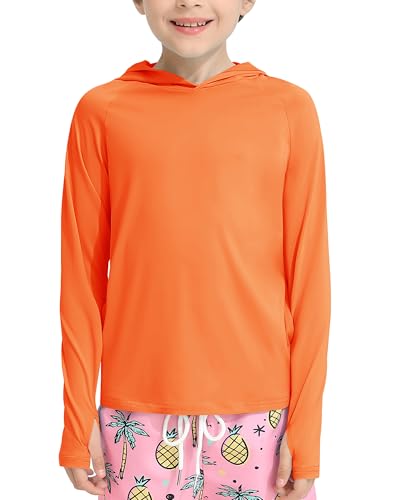 Hovershoes Jungen Schwimm Kapuzenshirt UPF 50+ Kinder Rashguard Sweatshirt langärmliges Schwimmoberteil Sonnenschutz Schnelltrocknend für Athletik Sport Outdoor Laufjacke mit Kapuze und Daumenlöchern