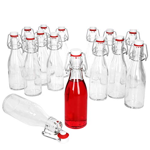 MamboCat 15er Bügelflaschen Set Leere Glasflaschen zum Befüllen 200ml I Flaschen für Likör zum selbst Befüllen I Trinkflasche Glas mit Bügelverschluss Kopf aus Porzellan mit Gummidichtung