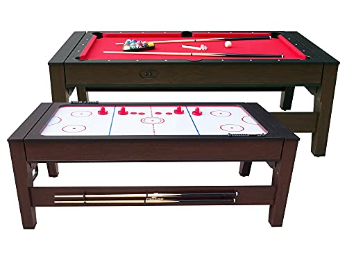 Cougar Reverso Billard & Airhockey Tisch 6ft in Braun / Rot | Höhenverstellbarer Airhockeytisch & Billardtisch 2in1 inkl. Zubehör | Tischbillard für Kinder und Erwachsene für Zuhause