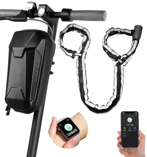 Rollerschloss mit Fingerabdruck, 1,1 m Lang mit APP und Tasche, Biometrisch und Wasserdicht, Geeignet für Roller, Motorräder, Fahrräder, Kinderwagen und Sportgeräte, Schwarz