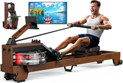 MettleMatic Rudergerät für Zuhause aus Eiche, Bluetooth Rudergerät Wasser mit großer Tablethalter, Rudergeräte 175 kg belastbar, Benutzergröße bis 200cm, 2 Jahre Garantie