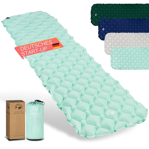 Backpacker's Journey Isomatte – Ultraleichte Luftmatratze mit kleinem Packmaß, ideal für Bikepacking, Camping & Outdoor – Aufblasbare Luftzellenmatte, leicht & kompakt (türkis)