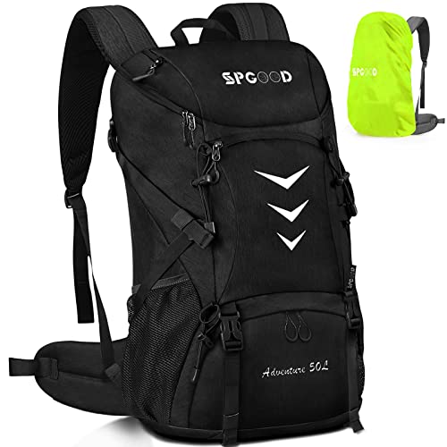 SPGOOD Wanderrucksack 40L/50L,Herren Damen Trekkingrucksäcke mit Regenhülle,Leicht Hiking Rucksack,Hohe Kapazität Wasserdicht Camping Rucksack,Reiserucksack Fahrradrucksack