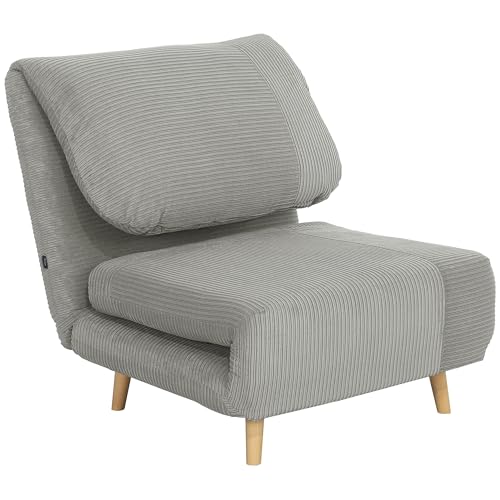 HOMCOM 2-in-1 Schlafsofa Schlafsessel Verstellbar Klappmatratze Gästebett im Cord-Optik, für Schlafzimmer, Wohnzimmer Grau 82 x 89 x 83 cm