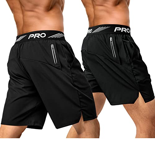 aquota 2er Pack 9' 5' Herren Sport Shorts Trainingsshorts Laufshorts Sporthose Laufhose Jogginghose Kurze Schnell Trocknend Reißverschlusstasche