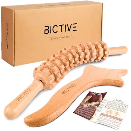 BICTIVE® Faszienrolle Holz und Lymphdrainage Massagegerät aus Buchenholz für Körpermassage. Massage Holz, Maderotherapie Massageroller für Beine, Cellulite un Rücken. Faszienstab Anti Cellulite