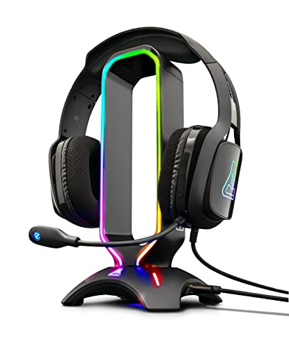 THE G-LAB K-Stand RADON Gaming Kopfhörer Stander - RGB-Hintergrundbeleuchtung, USB-Hub 2 x 2,0, Rutschfeste Basis - Universalhalterung für Gamer-Kopfhörer für PC PS4 Xbox One (Schwarz)