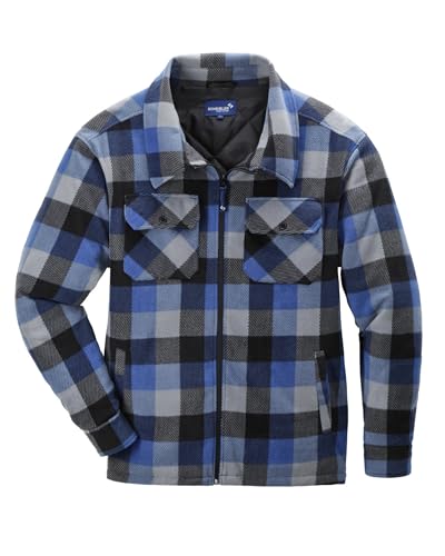 Scheibler Holzfällerhemd Herren Flanellhemd Warm Gefüttert Hemdjacke Karohemd -Outdoor Fleecejacke Langarm Thermohemd Männer Arbeitshemd mit 4 Taschen blau/schwarz-kariert XXXL