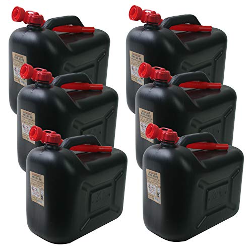 BAUPROFI 6er Set: 6X Benzinkanister KKS 20 PE schwarz 20 Liter Kraftstoffkanister 20L