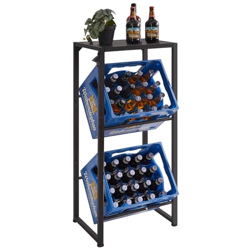 Aibiju Getränkekistenregal 2 Kisten Stabil Metall Ständer Getränkekisten, Freistehend Kistenständer, Getränkeregal Wasserkistenregal,für Wohnzimmer, Küche, Weinkelle,46x32x105 cm,YD-YLJ001B