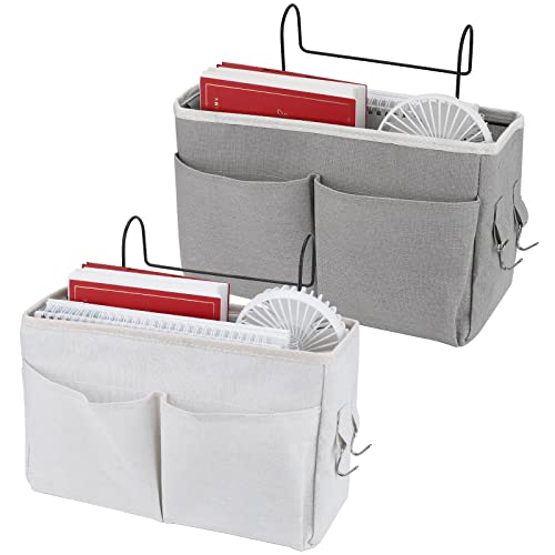 95Street Betttasche, Organizer für Bett, aus Segeltuch, wasserdicht, Bettkorb, Nachttisch, Betttasche für Schule, Büro, Zuhause, Grau, Weiß, 2 Stück