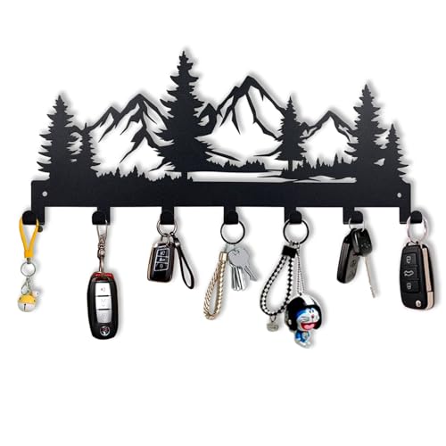 CatTerranM Schlüsselhalter aus Metall, Schlüsselhaken für die Wand, Schlüsselhalter für die Wand, Schlüsselregal mit 7 Haken, Schlüsselaufhänger für Küche, Eingang, Flur, Schlafzimmer, Haustür (Berg)