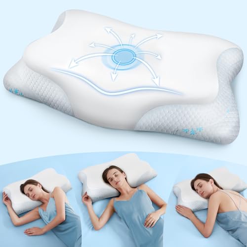 CloudÉtoile NackenKissen Kopfkissen Memory Foam ‑ 2‑in‑1 Ergonomisches Orthopädisches Kissen Viscoschaum Seitenschläferkissen, Höhenverstellbar Nackenstützkissen Memory-Schaum Kissen, Weiß 64x38x12 cm