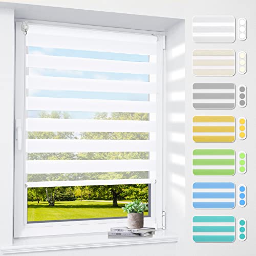 Doppelrollo klemmfix ohne Bohren & mit Bohren, 90x200cm (Stoffbreite 86cm) Weiß, 3-in-1 Duo Rollo für Fenster & Tür, Fensterrollo innen lichtdurchlässig & verdunkelnd, Klemmrollo Rollos Sonnenschutz