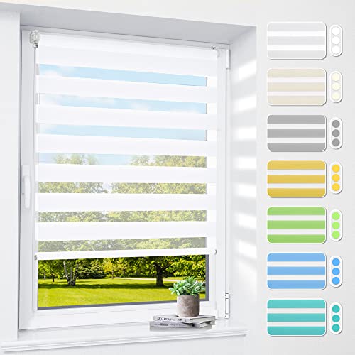 Doppelrollo klemmfix ohne Bohren & mit Bohren, 40 x 120 cm (BxH) Weiß, 3-in-1 Duo Rollos für Fenster & Tür, Fensterrollo innen lichtdurchlässig & verdunkelnd, Klemmrollo Rollo