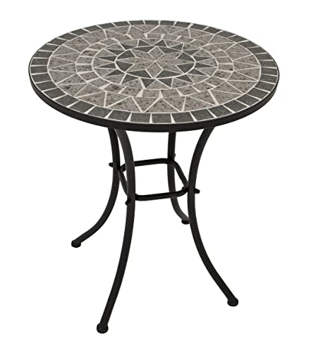 DEGAMO Bistrotisch Mosaiktisch Siena 60cm rund, Gestell Metall schwarz, Tischplatte aus Keramik in Mosaik-Optik, grau/Weiss