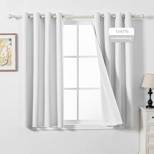 MYSKY HOME Gardinen Weiss mit Ösen Schallschutz Vorhänge Blackout Vorhang Leinenoptik Gardine Verdunkelungsvorhang für Kinderzimmer und Wohnzimmer,2er Set H 160 x B 140 cm,Weiß.