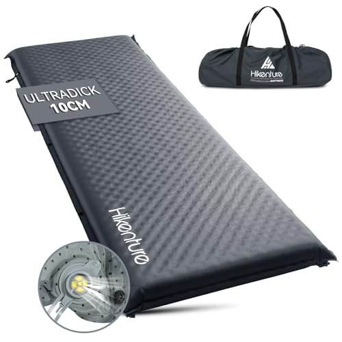 HIKENTURE Isomatte Selbstaufblasend, 10CM Dicke Camping Matratze aus Schaumstoff, Ultradicke Selbstaufblasbare Luftmatratze, Bequeme Schlafmatte für Outdoor, Zelt, Wandern, Reisen (Dunkelgrau-C3)