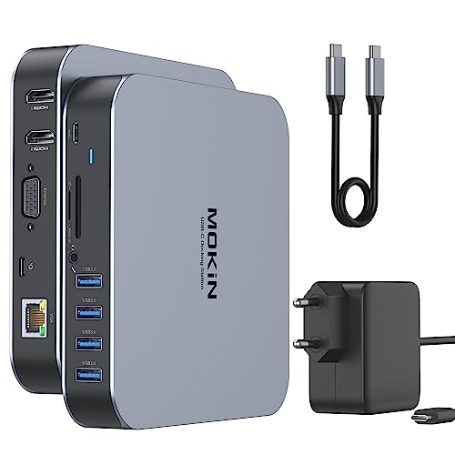 Docking Station für MacBook Air/Pro, MOKiN 13 in 1 USB C 65W Netzteil für MacBook Docking Station USB C Dock mit Dual Display HDMI 4K, VGA, Gigabit Ethernet,4*USB 3.0, 100W PD,3.5mm Audio für Dell, HP
