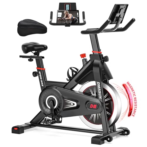 Heimtrainer Fahrrad mit Magnetischem Widerstand, DMASUN Ergometer Heimtrainer mit LCD Display & Größerer Tablet-Halter, Hometrainer Fahrrad, Verstellbare Griffe & Sitz, Fitnessbike 160 KG Belastbar