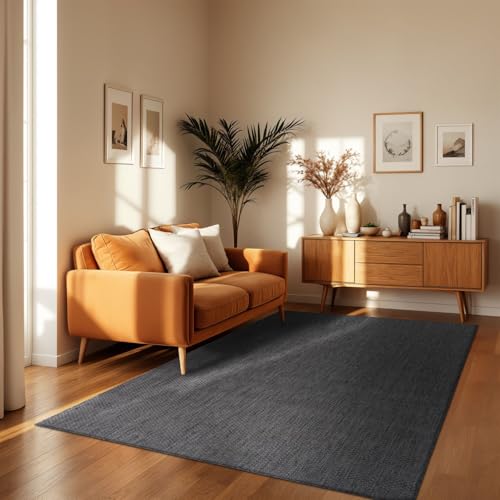 TT Home Teppich Für Outdoor Küchenteppich Balkon Terrasse Unifarbenes Design Modern, Farbe:Anthrazit, Größe:80x150 cm