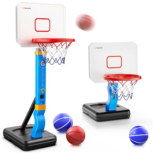 Hot Bee Basketballkorb Kinder Spielzeug, Indoor Outdoor Pool Basketballkorb mit Ständer ab 2 3 4 Jahre Kinder, Spielzeug ab 2-5 Jahre Junge, Verstellbarer Basketball Korb Geschenk Junge