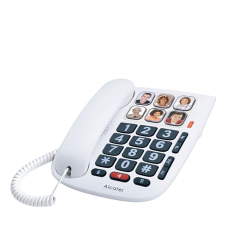 ALCATEL TMAX 10 - Schurgebundenes Festnetztelefon für Senioren - Große Tasten - Freisprechfunktion - Visuelle Anzeige für eingehende Anrufe - Tasten mit Fotos - Hörgerätekompatibel - Weiß