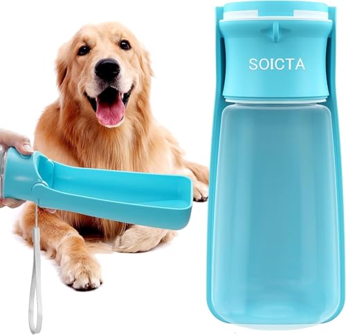Trinkflasche Hunde für Unterwegs zum Gehen 560ml oder 350ml Hundetrinkflasche für Unterwegs für Welpen Kleine Mittel Große Trinkflasche Hund Hunde Trinkflasche to Go(570ml Blau)