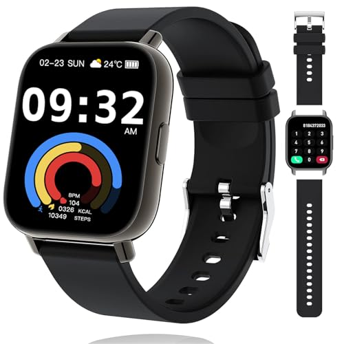 Vtkp Smartwatch Herren Damen，2024 Neue 2' HD Touchscreen Fitnessuhr mit Telefonfunktion,110+ Sportmodi IP68 Wasserdicht Sportuhr mit Herzfrequenz Schlafmonitor Schrittzähler-Schwarz