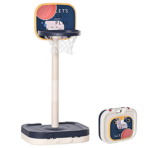 HOMCOM Kinder Basketballständer Basketballkorb einstellbar höhenverstellbar tragbar leicht mit Ball und Pumpe Dunkelpurpurn+Weiß+Gelb 58,5x56x137 cm