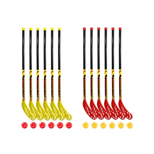 Bandito FunHockey Schlägerset, 12 Schläger und 12 Bälle, rot, gelb