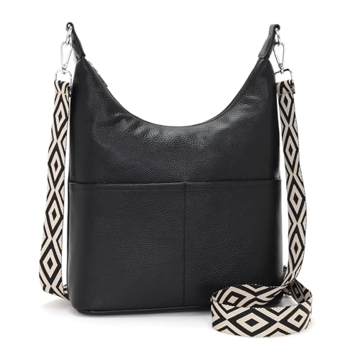 SOGYECS Polene Tasche Umhängetasche Damen Mittelgroß Handtasche Damen Groß Crossbody Bag Damen Schultertasche Schwarz