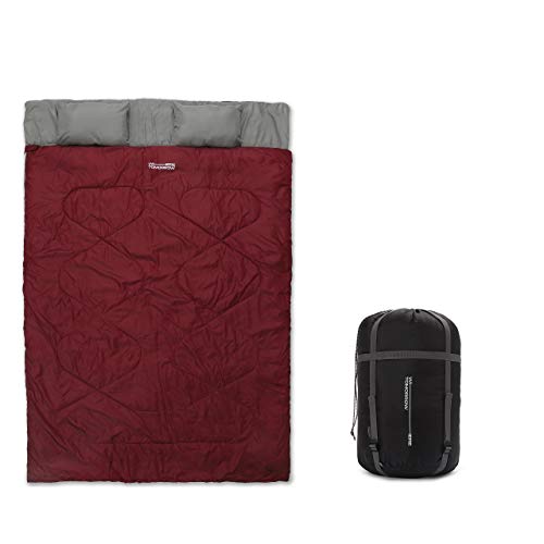Lumaland Where Tomorrow Doppelschlafsack 190 x 150 cm - 2-Personen Schlafsack, Deckenschlafsack, Hüttenschlafsack - wasserabweisend, atmungsaktiv, 300 g/m² - für Reisen, Camping, Outdoor - Weinrot