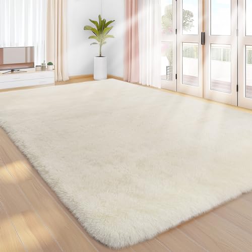 Sour Lemon Hochflor Teppich Creme Teppich Wohnzimmer 240x300 Waschbar Anti-Rutsch Extra Große Teppiche Schlafzimmer Flauschige Moderne Teppiche Matte Teppichen für Schlafzimmer Kinderzimmer