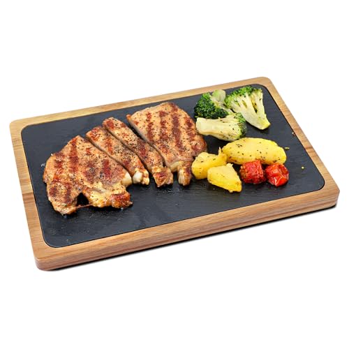 WLWNWFT Servierbrett Set, Käsebrett aus Akazien-Holz mit Schieferplatte, Schieferplatte Holz, Schieferplatten Buffet-Platte Käseplatte, Ideale Geschenkwahl und Käse Servieren Deko