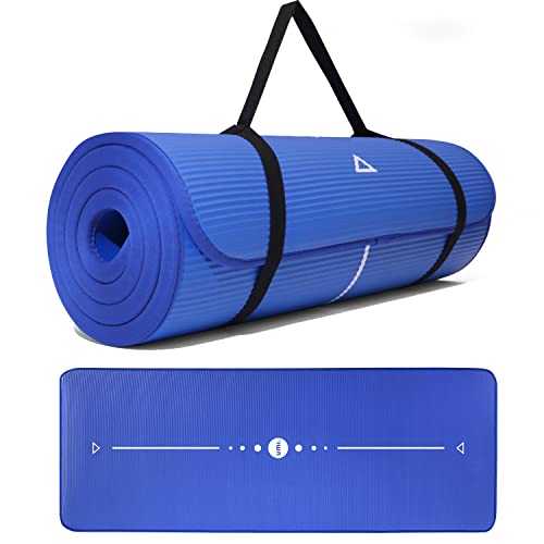 Amazon Brand - Umi - Fitnessmatte Sportmatte Rutschfest Extra-Dick Yogamatte NBR Pilates Mat mit Tragegurt für Yoga Pilates Fitness Gymnastik Training 10mm (Blau)