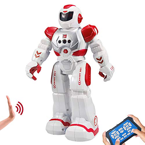 HUSAN Fernbedienungsroboter für Kinder, intelligenter programmierbarer Roboter mit Infrarot-Controller-Spielzeug, Tanzen, Singen, Moonwalking und LED-Augen, Gestenerkennungs-Roboter-Kit (Rot)