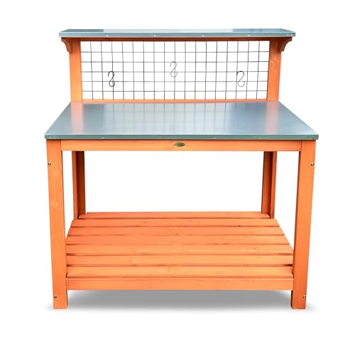 HABAU Gartentisch mit Arbeitsplatte, Tisch aus Holz für Balkon und Terrasse, 101 x 55 x 117 cm