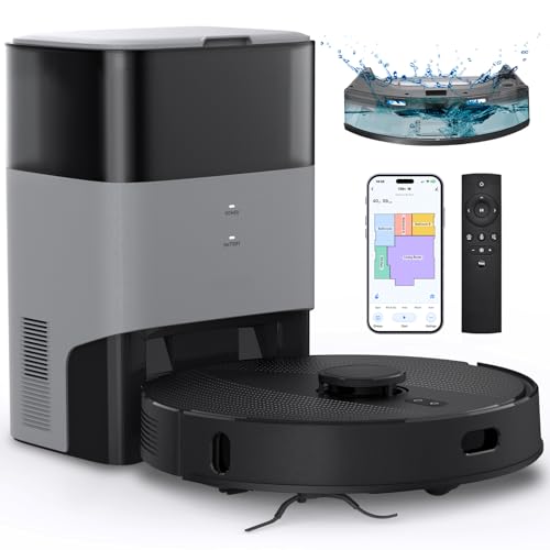 FIXR Saugroboter mit Wischfunktion und Absaugstation, 3.5L Staubsauger Roboter, Roboterstaubsauger für Teppich und Tierhaare, App und Alexa, LiDAR Navigation, 180Min Laufzeit (Helles Schwarz)
