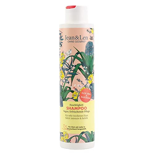Jean & Len Feuchtigkeit Shampoo Aloe Vera & Basilikum, für sehr trockenes Haar, nährt intensiv und belebt, frischer Duft Shampoo ohne Silikone & Parabene, vegan, 300 ml