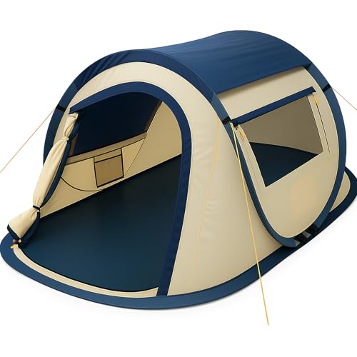 CampFeuer Zelt Quiki für 2 Personen | Creme/Blau | Wurfzelt Aufbau in 2 Sekunden, Wasserabweisend | Quicktent für Festival, Camping und mehr | Pop Up Zelt, Campingzelt, Automatik Zelt