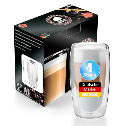 BigDean 4 Stück hohe doppelwandige Latte Macchiato Gläser 350 ml aus Borosilikatglas – Kaffeegläser in Geschenkverpackung